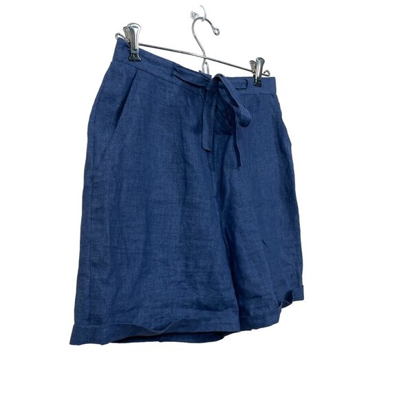 Vtg 90's Chelsea Campbell Women's 4P 100% Linen High Waist Navy Belted Shorts - Picture 4 of 5